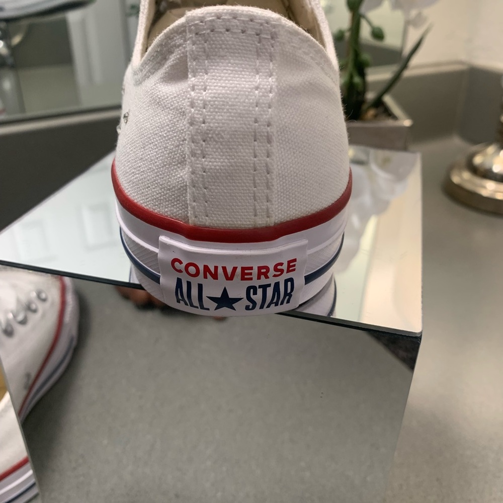 Converse White Sneakers with Rhinestone Toe and Rainbow Detail - Picture 9 of 11